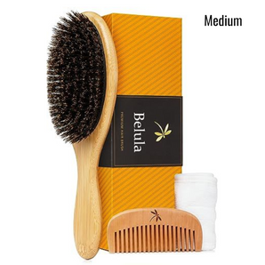 Belula Boar Bristle Hairbrush Set - 100% Natural Bristles, Suitable for Fine and Soft Hair, Shiny Hair Care, Wooden Comb, Travel Bag, and Spa Headband Included